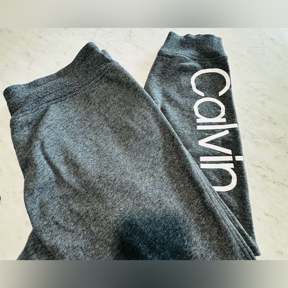 Calvin Klein Women's Gray Joggers with White Logo Size L